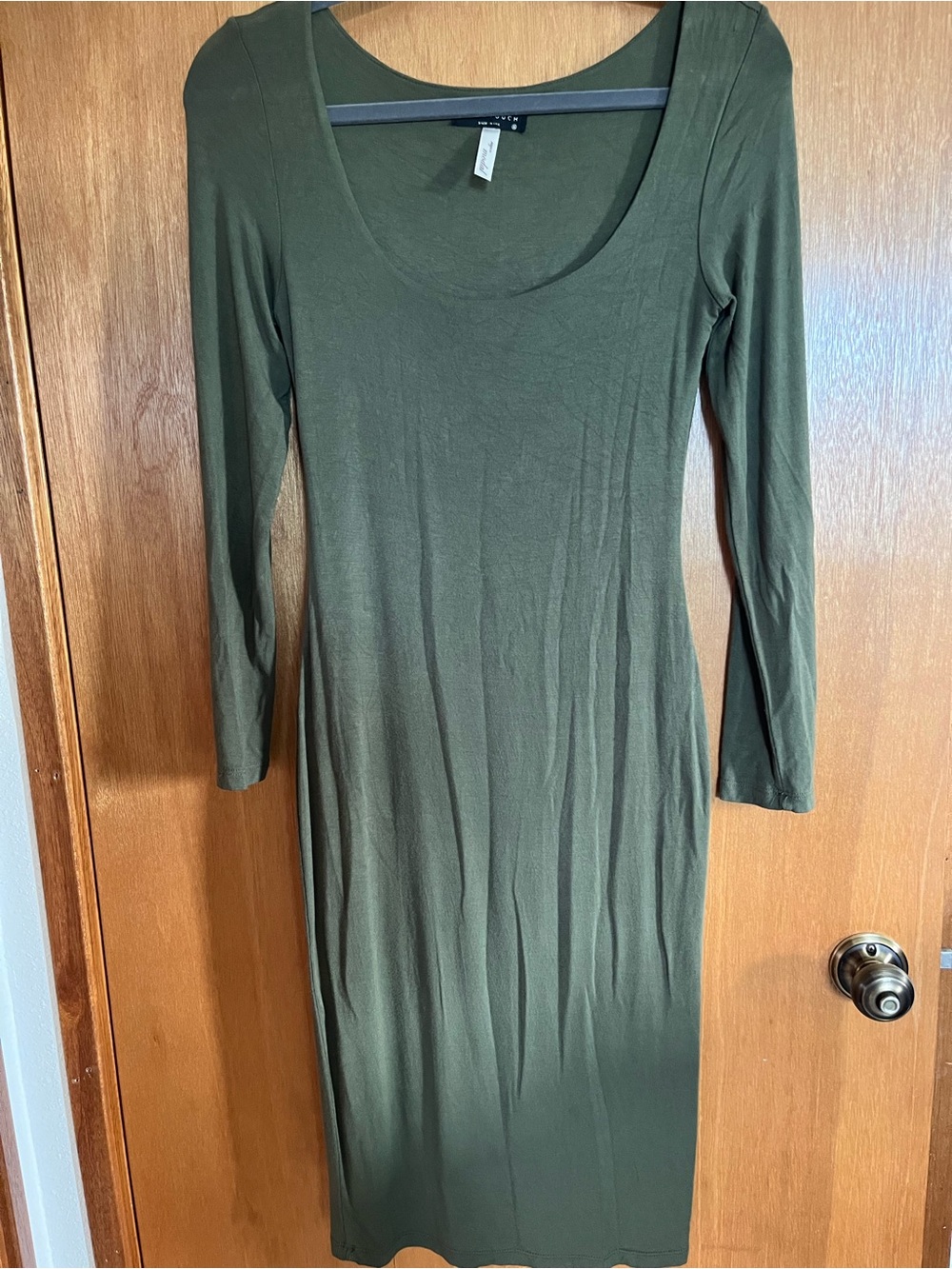 Olive Green Long Sleeve Scoop Neck Dress